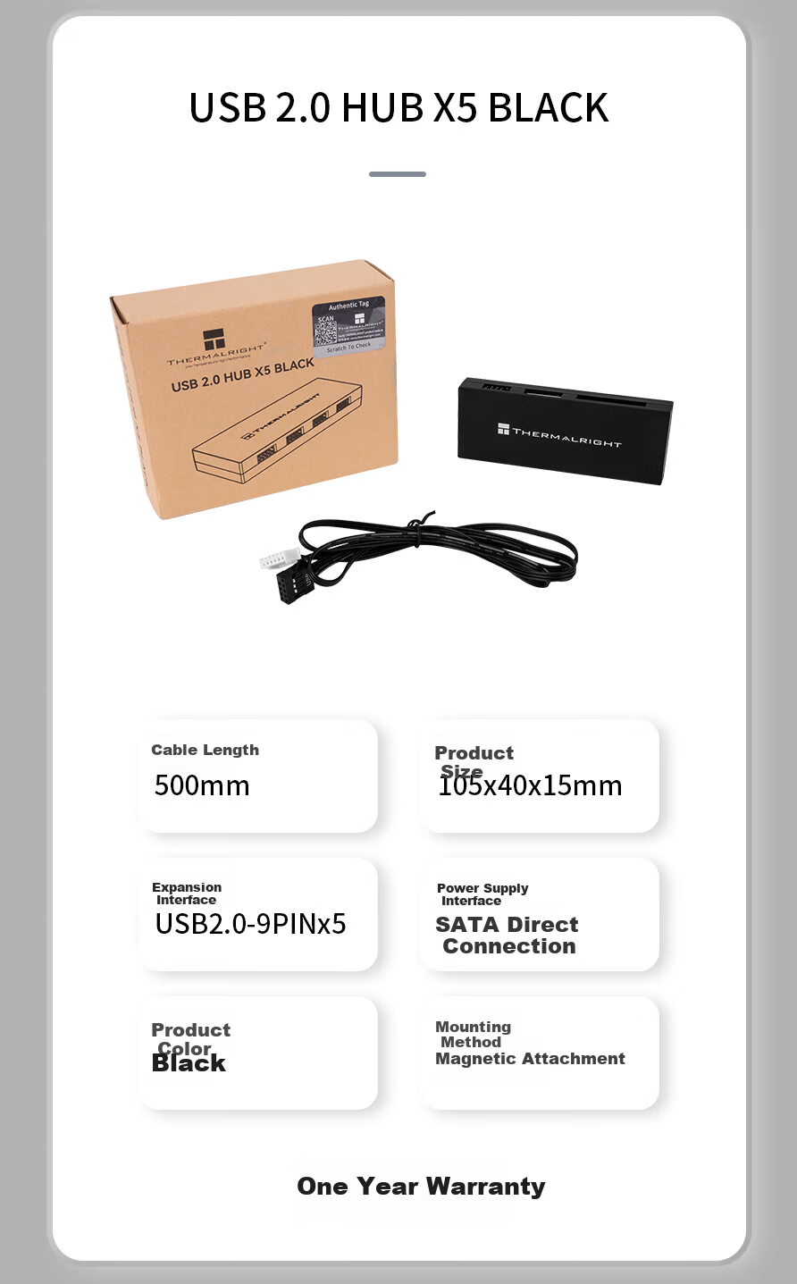 Thermalright USB 2.0 HUB X5 WHITE, Nine-Pin USB Hub, Expansion Box, USB 2.0 Interface Box, Supports Five Sets of Nine-Pin USB Devices 5