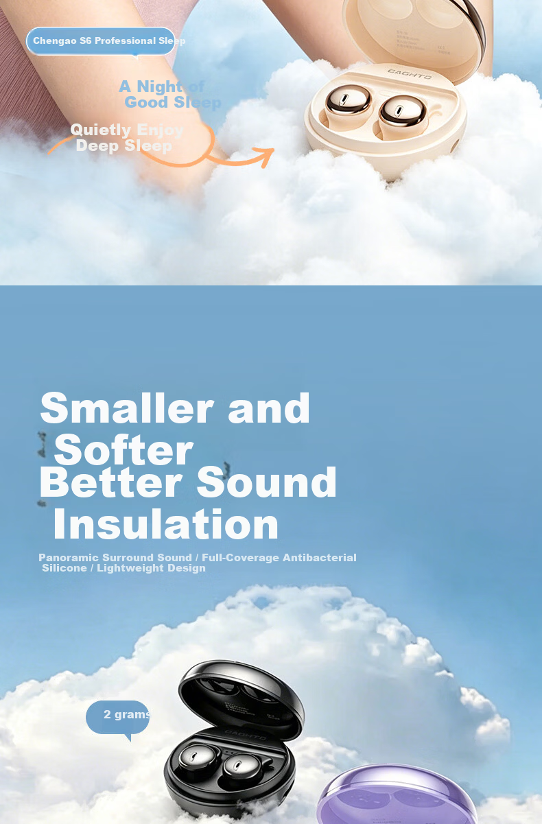 Chengao Sleep Headphones Deep Sleep Pod Bluetooth Earphones Wireless Noise-Cancelling Sleep Earplugs Invisible Compact Side-Sleeping Compatible S6 Purple 5