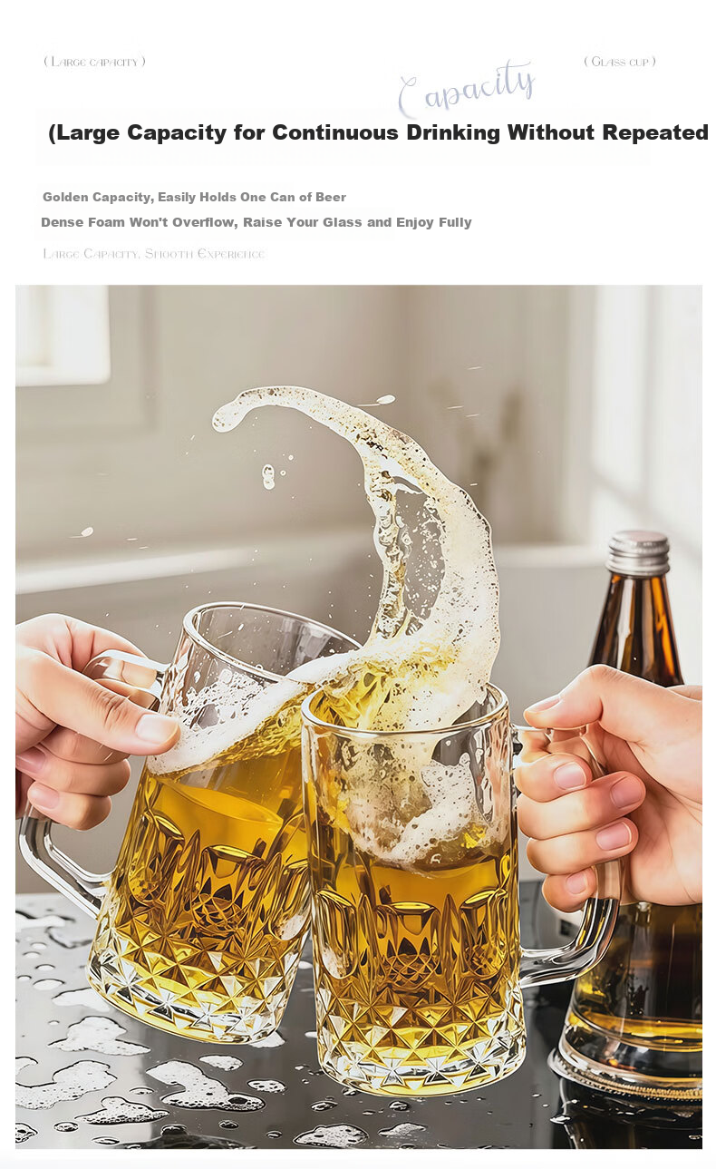 Jiwusenlin Glass Beer Mug Large Capacity Thickened Draft Beer Cup Home Cold Drink Water Cup Restaurant Household Set of 2 6