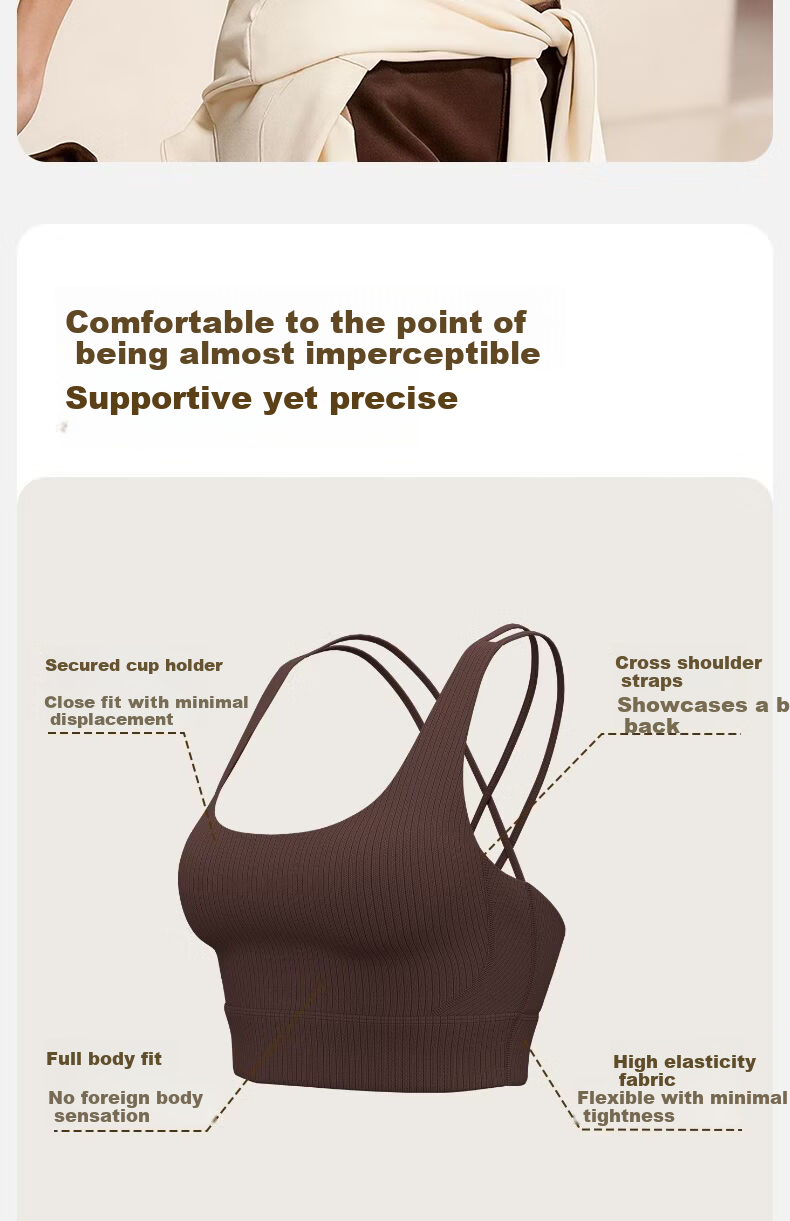 MINISO Women's Breathable Summer Striped Shockproof Sports Bra Cross Strap Yoga Fitness Outdoor 3