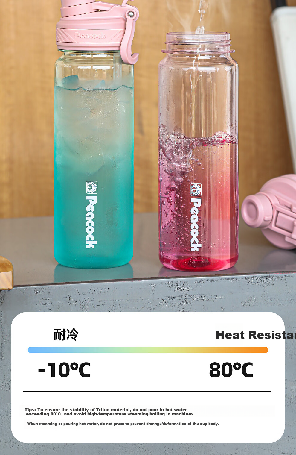 Peacock Plastic Water Bottle Outdoor Portable Sports Water Bottle with Carry Strap 710ML 5