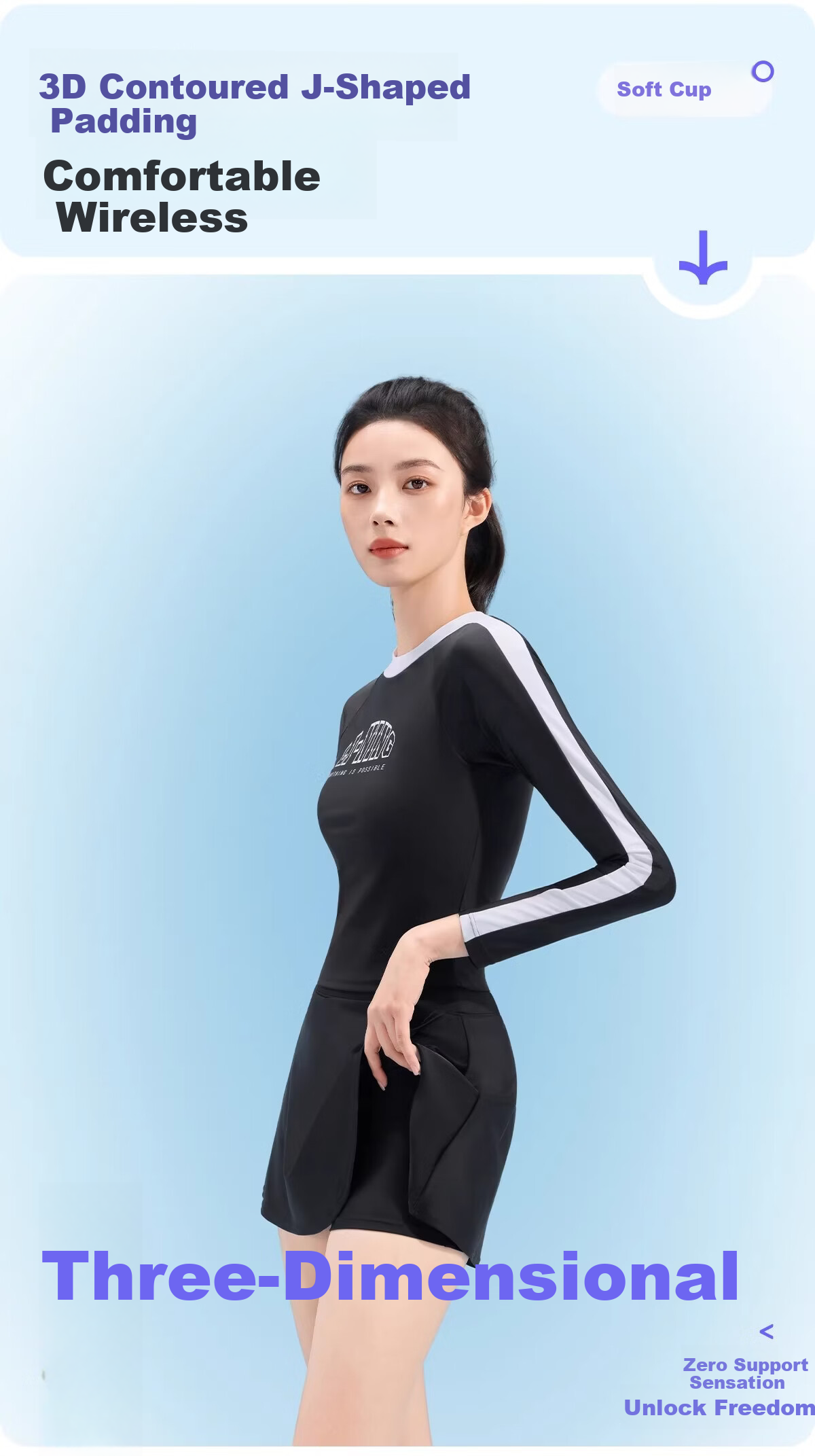 LI-NING Women's Two-Piece Long Sleeve Swimsuit New Premium Hot Spring Plus Size Slimming Beach Vacation Skirt Style Swimwear 1