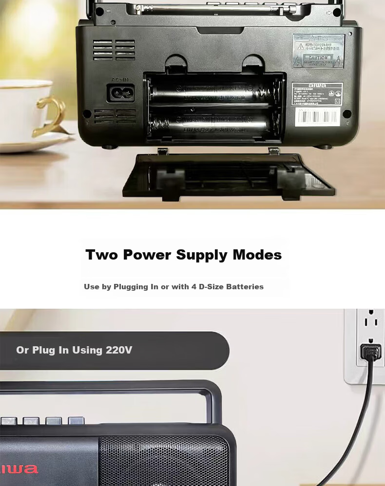 Aiwa CR-1 Bluetooth Speaker Retro Cassette Player Portable Radio USB TF Bluetooth Player Student Listening Device English Training Dual Power Black 3
