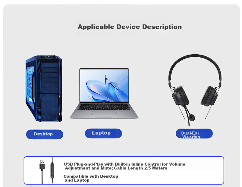 PHILIPS Dual-Ear Headset Over-Ear Call Center Customer Service Telemarketing Noise-Cancelling USB Plug-and-Play Office Education Training SHM2028 2