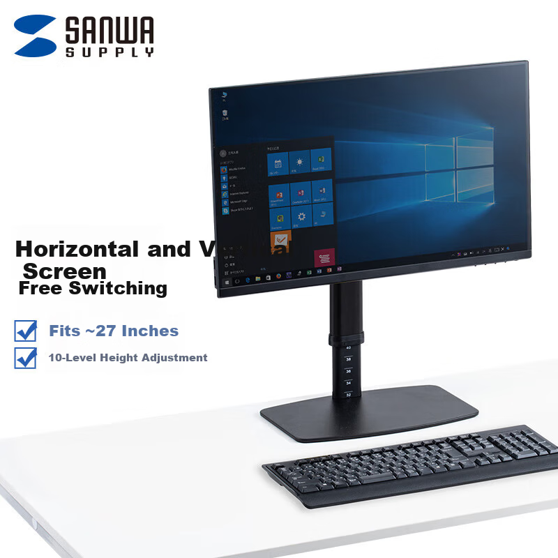 SANWA Vertical Monitor Stand Adjustable Height and Angle Non-Slip Base 27-inch Easy Installation LA020 Black