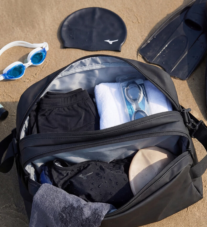 MIZUNO Swimming Bag Wet and Dry Separation Water-Resistant Large Capacity Handheld Fitness Sports Swimming Gear 2010 Black 5