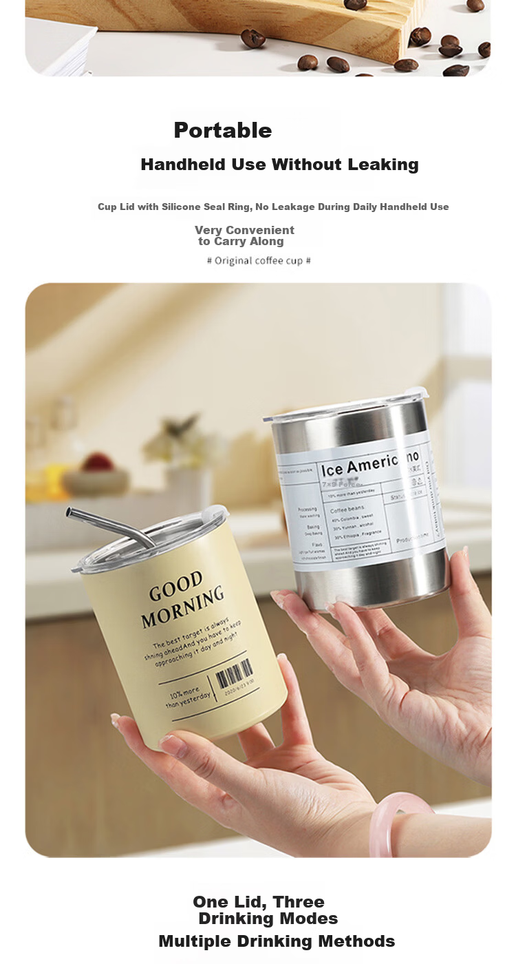 Mongdio American Style Coffee Mug 304 Stainless Steel Direct Drinking Cup Ice King Outdoor Camping Portable Straw Cup Water Bottle 4