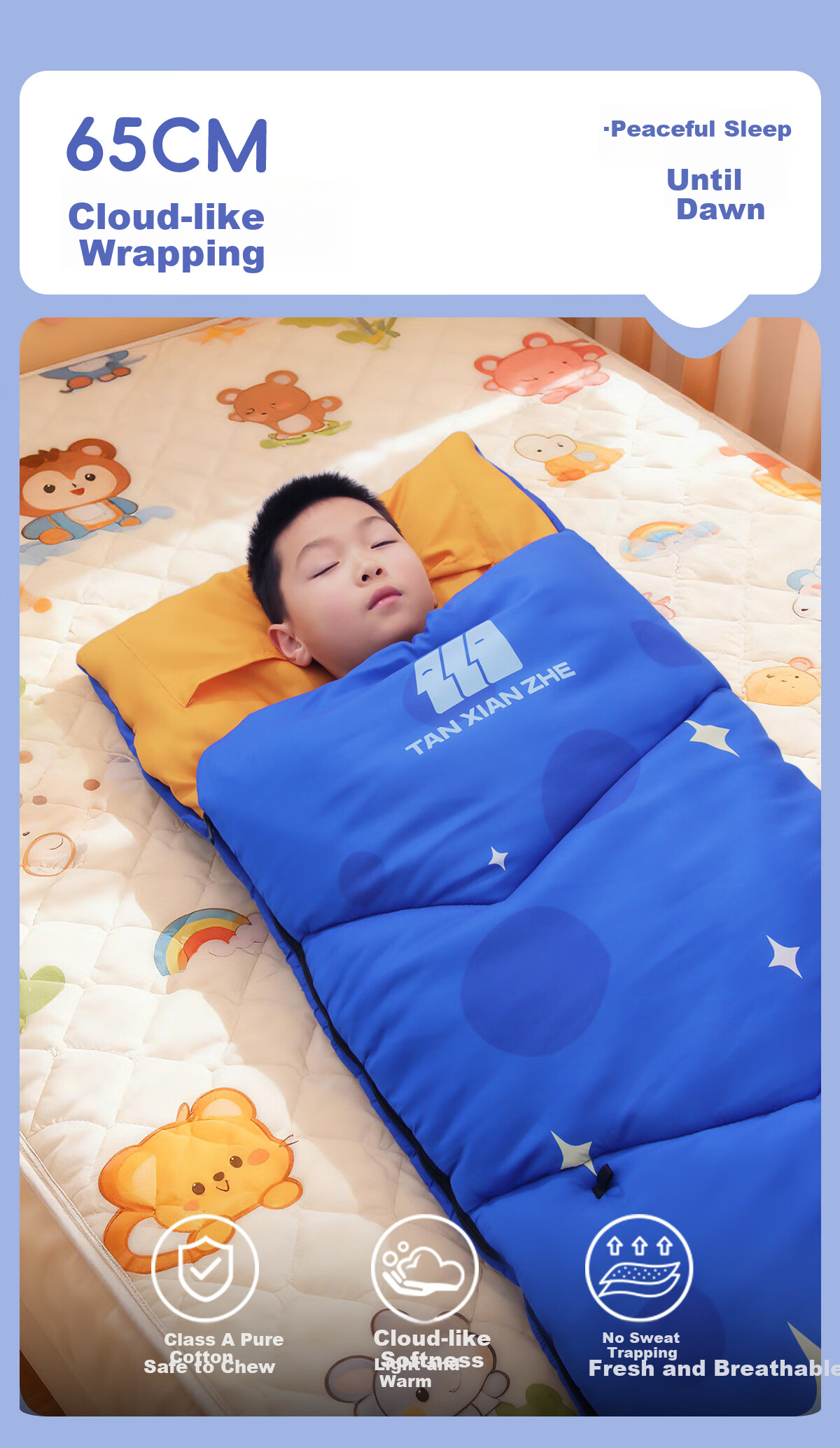 TAN XIAN ZHE Kids Sleeping Bag Outdoor Portable Lightweight Warm Cotton Sleeping Bag Four Seasons Universal Single Nap 9