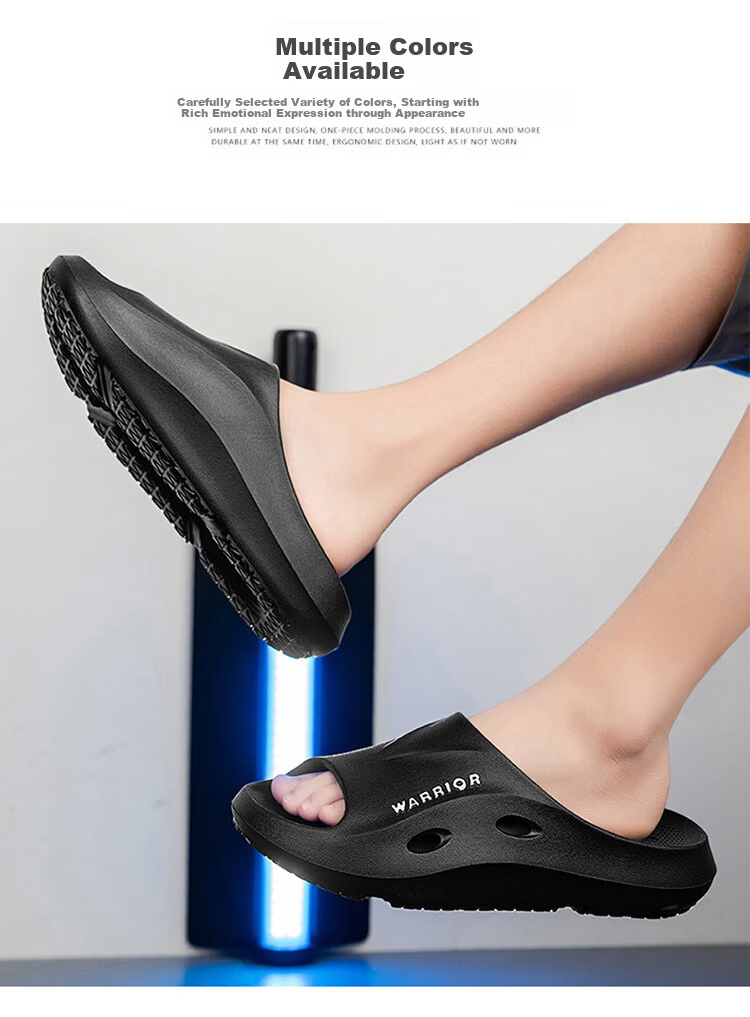 Warrior Men's Slippers Soft Home Shower Shoes Outdoor Thick Sole Casual Sandals SDJ-0522 Black 42-43 5