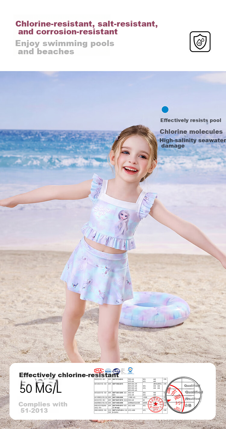 Disney Girls' Two-Piece Skirted Swimsuit, New Style for Young Girls, D36536S2G, Blue Elsa, Size 140 3