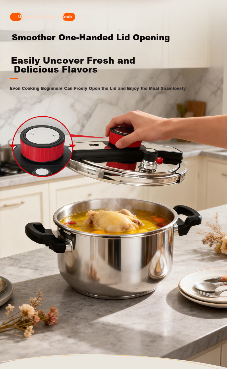 Double Happiness High-Pressure Cooker 304 Stainless Steel Gas and Induction Cooker Compatible Single-Hand Open Explosion-Proof Pressure Cooker 22CM/5L Cool Drive 2