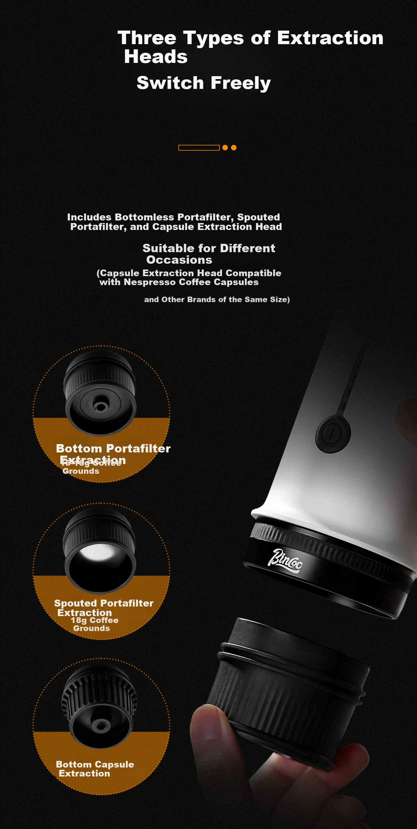 Bincoo Portable Coffee Maker H2Pro Capsule Coffee Machine Small Electric Italian Espresso Extractor 10