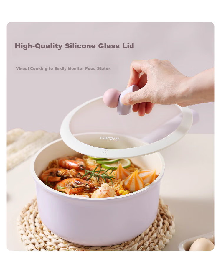Carrot Baby Food Steamer and Cooker Pot 18cm Titanium Ceramic Non-Stick Small Soup Pot for Home and Instant Noodles 13