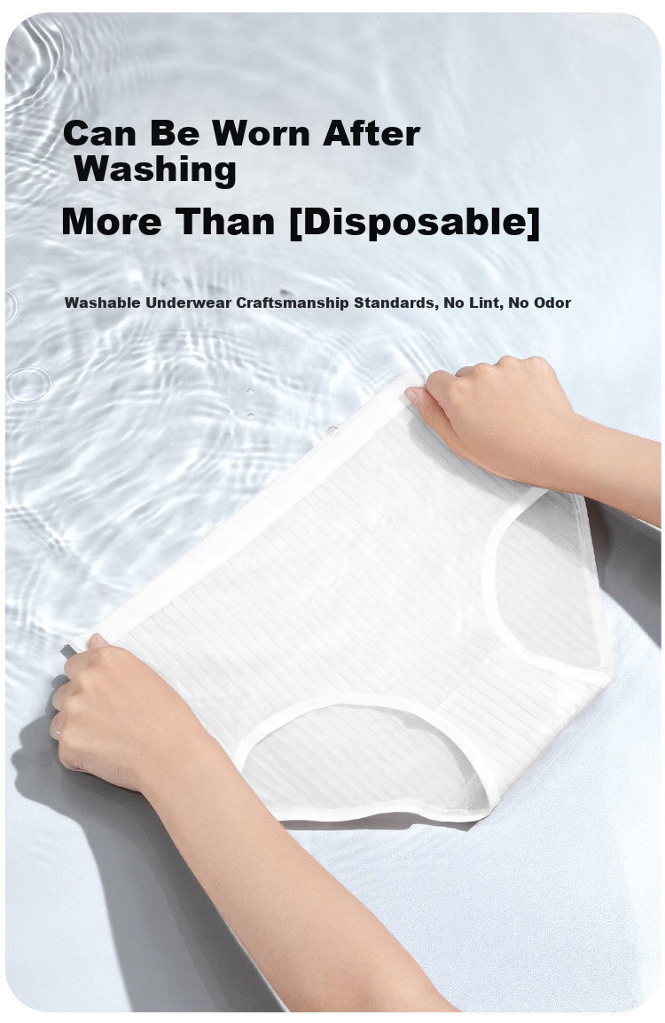 Deanqi Disposable Women's Cotton Crotch Underwear Sterile Individually Packaged Thick Breathable Striped 5-Pack XL 12