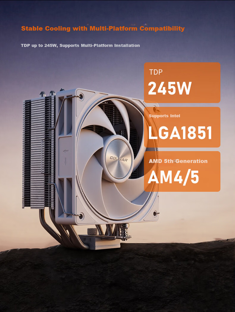 Cougar Fengqing 50 MAX Single Tower Air CPU Cooler Non-Interference with RAM 5 Heat Pipes Copper Base 9