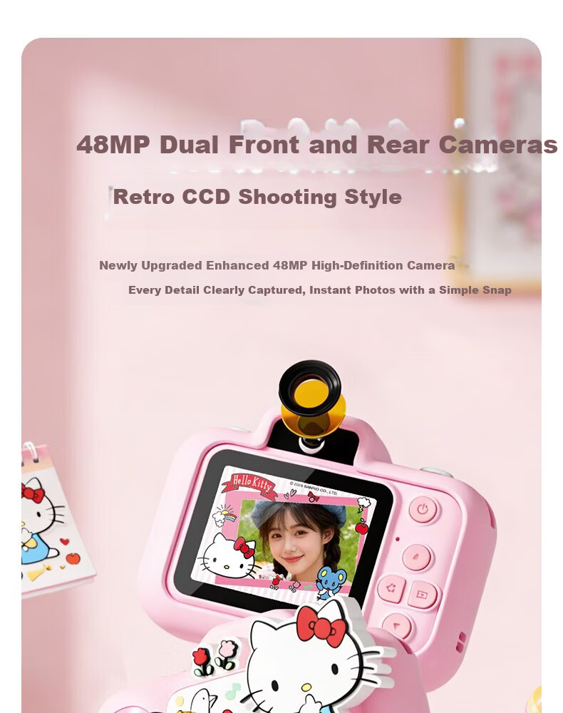 MAQUCC Kids Camera for Photography 6-10 Years Birthday Gift Student Girls 7-14 Years Hello Kitty Toy Practical Party Favor 8-12 11