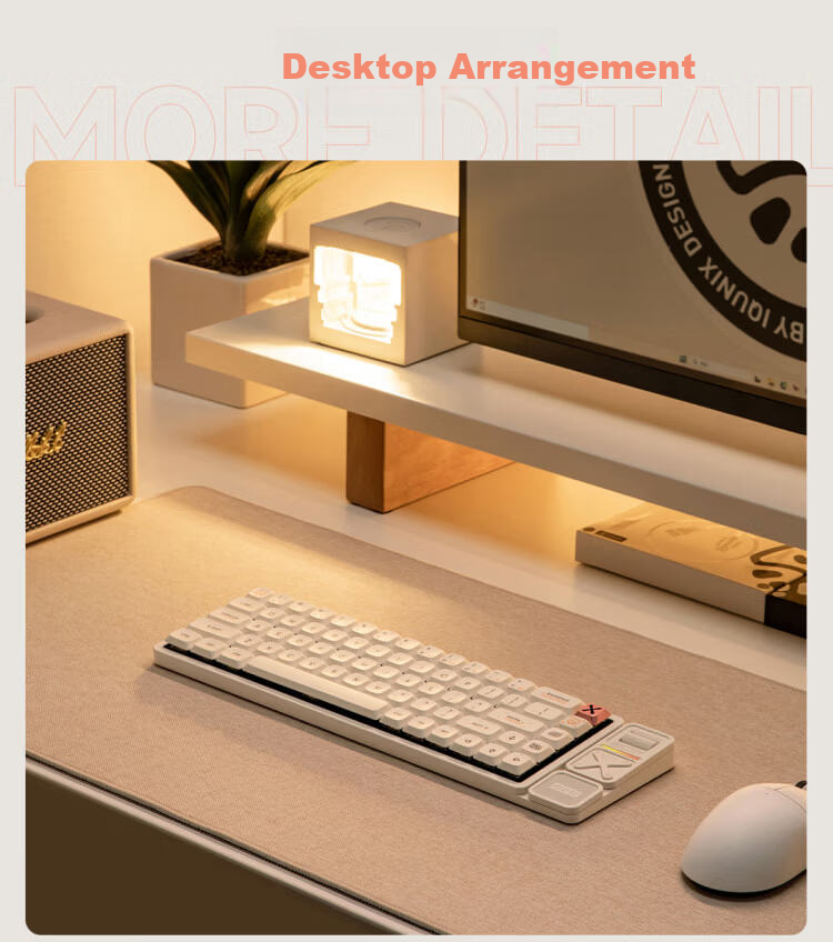 IQUNIX Aluminum Factory MG65 Series Low-Profile Mechanical Keyboard Wireless Tri-Mode Compatible with Mac Tablet Office Ultra-Thin Gaming MG65 Misty White Light Feather Switch 22
