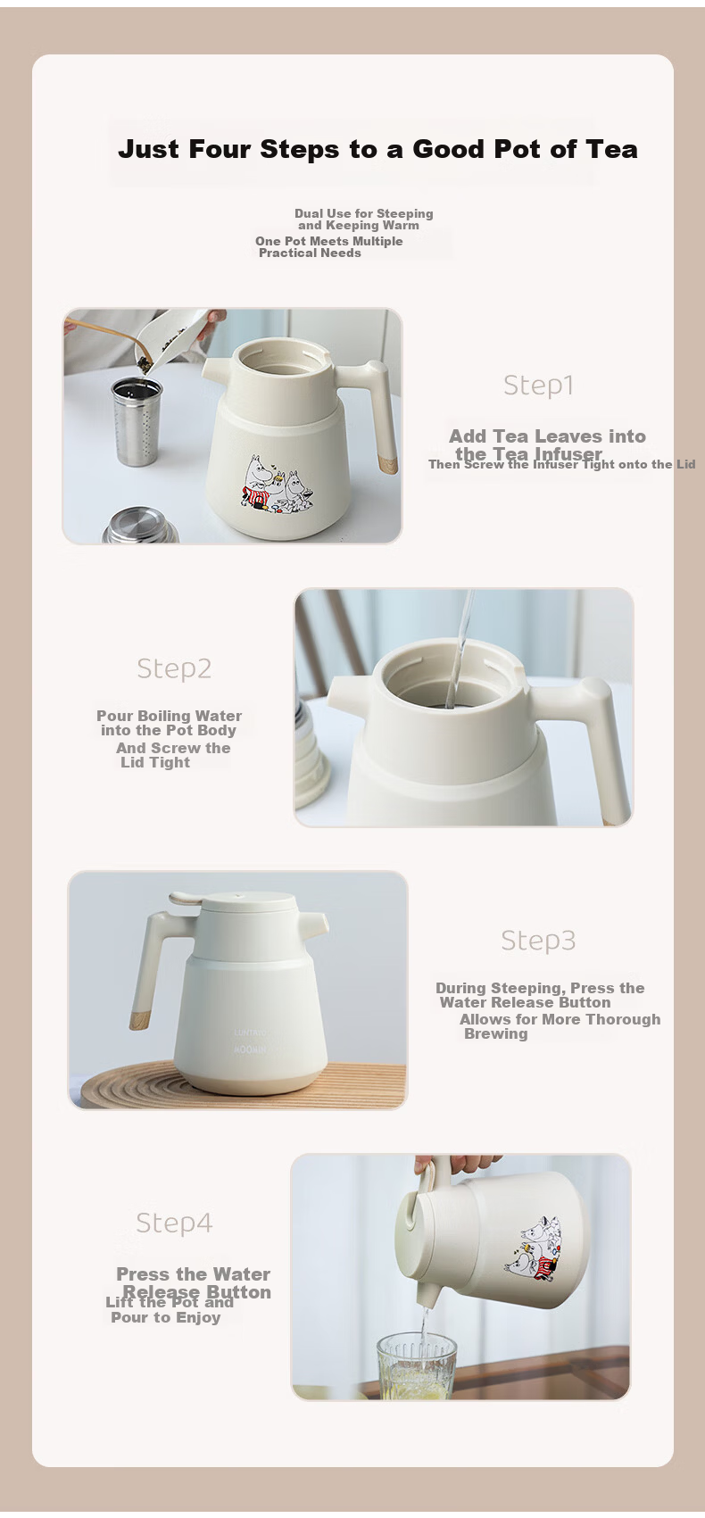LUNTAYO Stainless Steel Stewing Tea Pot Fu Tea Stewing Brewing Pot Large Capacity Tea Pot Stainless Steel Filter Insulated Pot 14