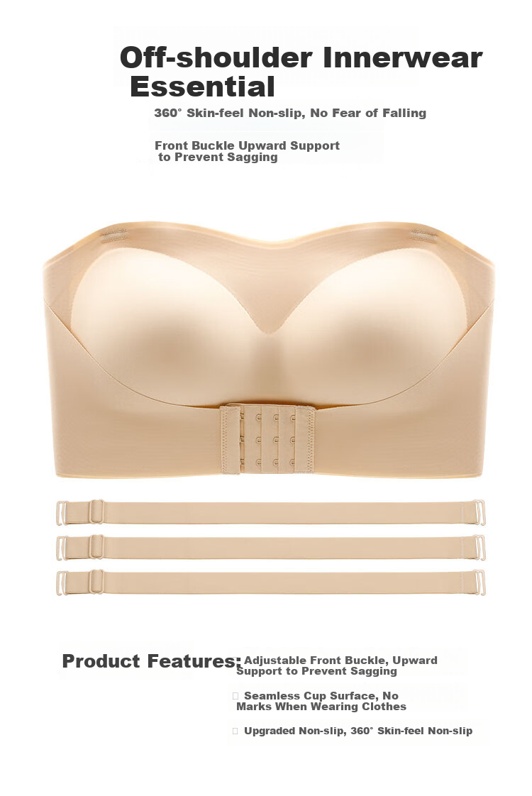Audifine Strapless Bra Large Cup Anti-Slip Push-Up Anti-Sagging Tube Top Thin Camisole Dress Bra 4