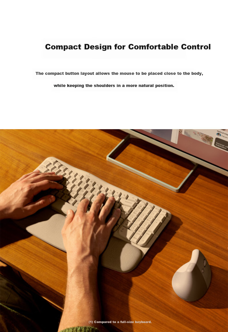 Logitech Wave Keys Ergonomic Wireless Bluetooth Keyboard with Soft Palm Rest, 3-Device Connectivity, Sand Color, 99 Keys 4