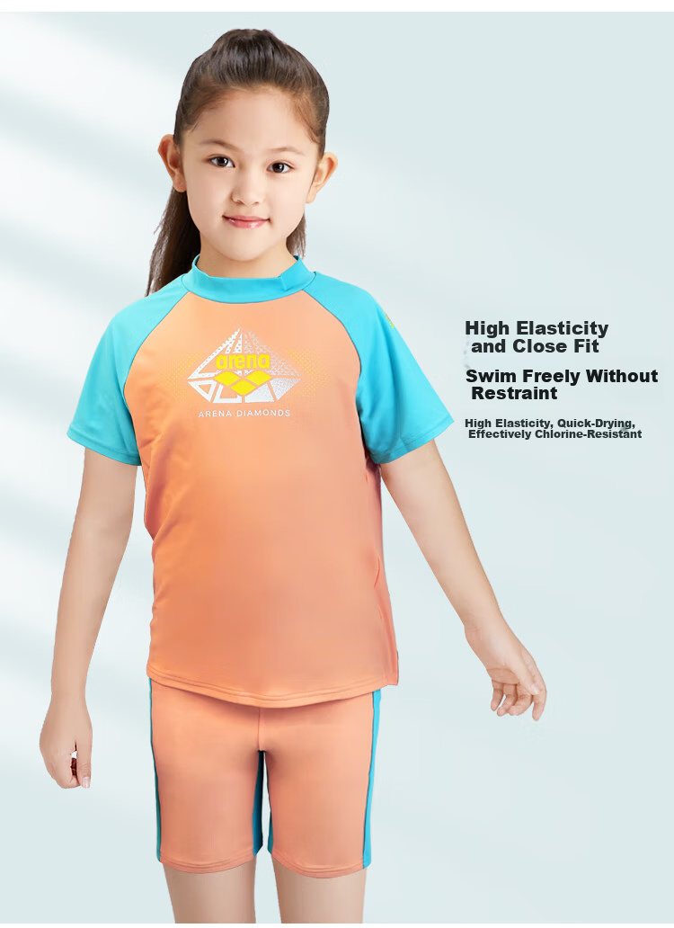 Arena Kids Girls Dopamine Short Sleeve Two-Piece Swimsuit UV Protection Quick-Dry High Elasticity Chlorine Resistant Comfortable Fit 5