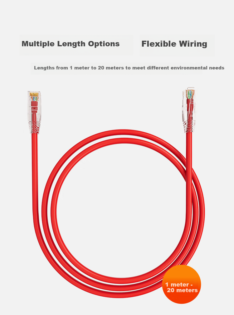 HAILE Cat5e Pure Copper Network Cable HT-203A-2M 2M Red Unshielded Oxygen-Free Copper 7*0.2 Core Patch Cord 7