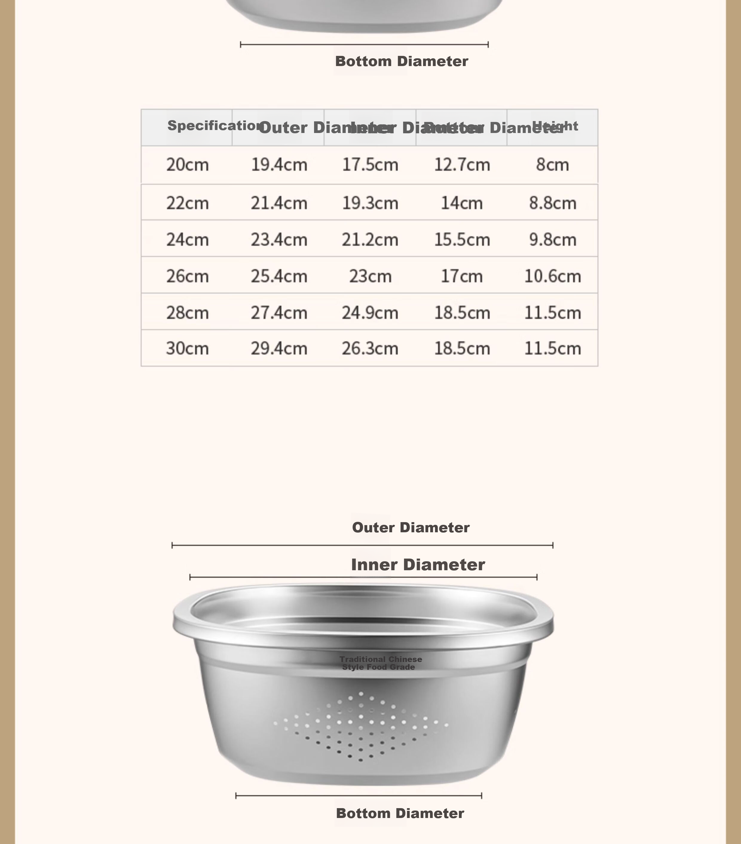 Guofeng Food-Grade Stainless Steel Square Kitchen Basin Rice Washing Bowl 26cm 21