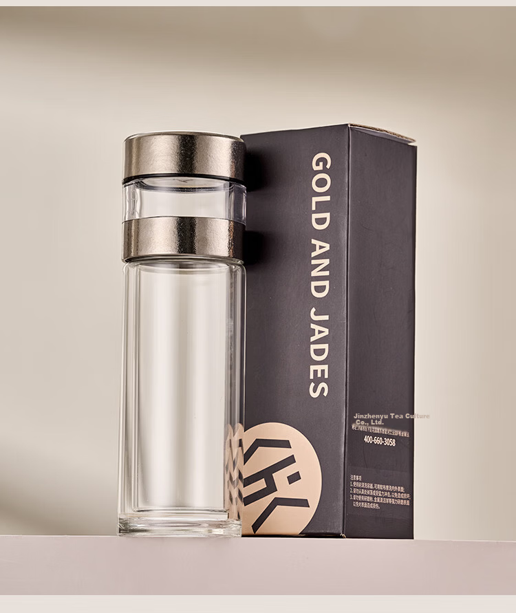Gold Inlaid Jade Glass Cup Pure Titanium Antibacterial Tea Brewing Cup Pure Titanium Tea Infuser Business Double-Layer Tea Water Separation Cup Men's Car Travel Water Bottle 14