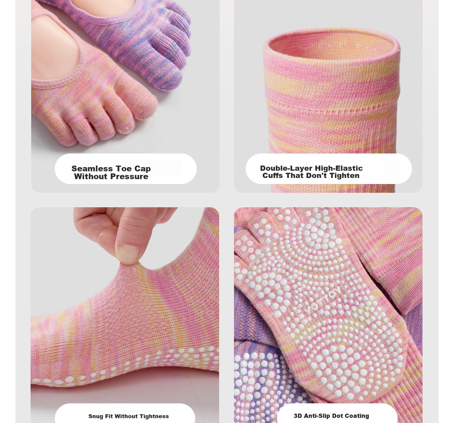 Yottoy Gradient Dyed Non-Slip Yoga Socks for Women Pilates Five-Toe Shoes Summer Indoor Sports Fitness Toe Separator Short - Purple 20