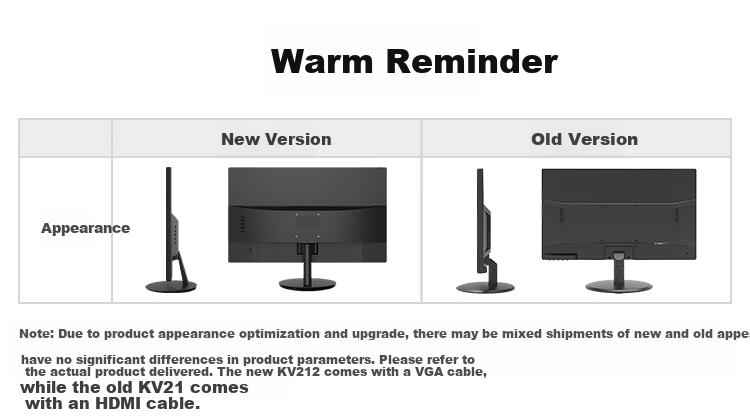 KVL 18.5 Inch Home Office Computer Monitor 75Hz HD VGA+HDMI Multi-Interface Display Wall-Mountable KV20 9