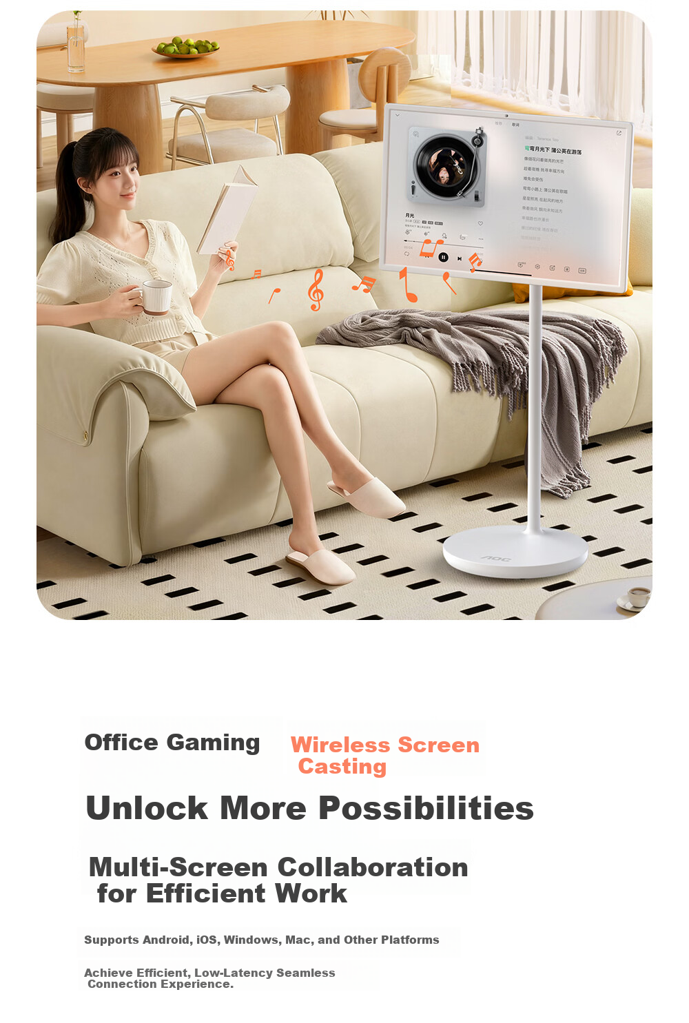 AOC Bestie Touchscreen 4K HD Eye Protection 32-inch Large AI Smart Screen 128GB Portable TV Wireless Screen Casting Fitness Touch Tablet 12