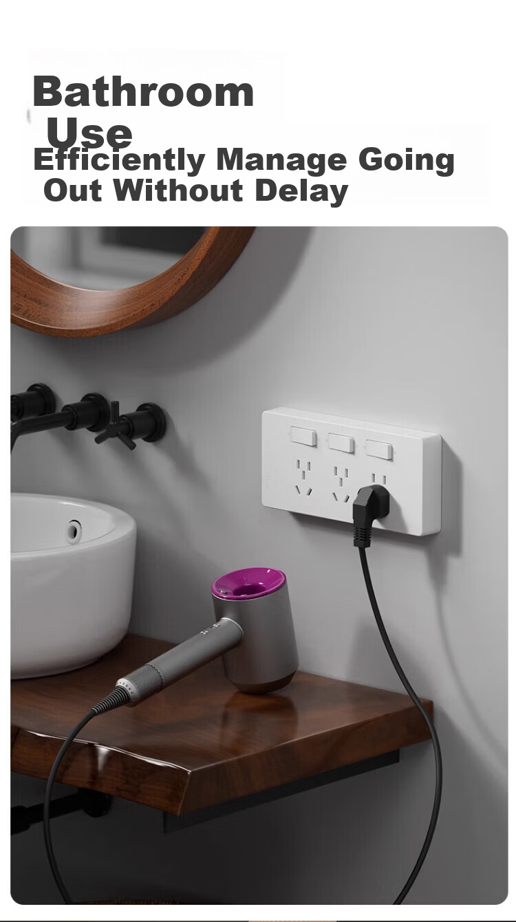 AUX Extension Power Strip with Cord Multi-Functional Bedroom Wall Mount Expansion Socket Kitchen Power Outlet Gray 10