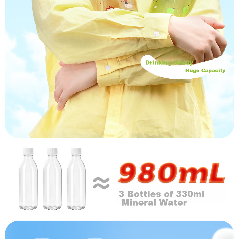Fuguang PPSU Water Bottle Children's Student Portable Large Capacity Dual Drinking Flask Summer Carry Handle Backpack 980ml 11