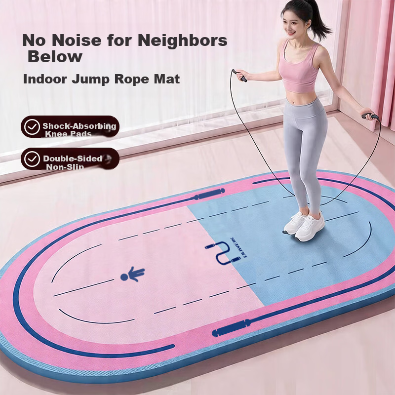 Duweike Jump Rope Mat Yoga Mat Shock Absorption Elliptical Floor Mat Home Indoor Silent Non-Slip Fitness Soundproof Mat Pink Blue 1