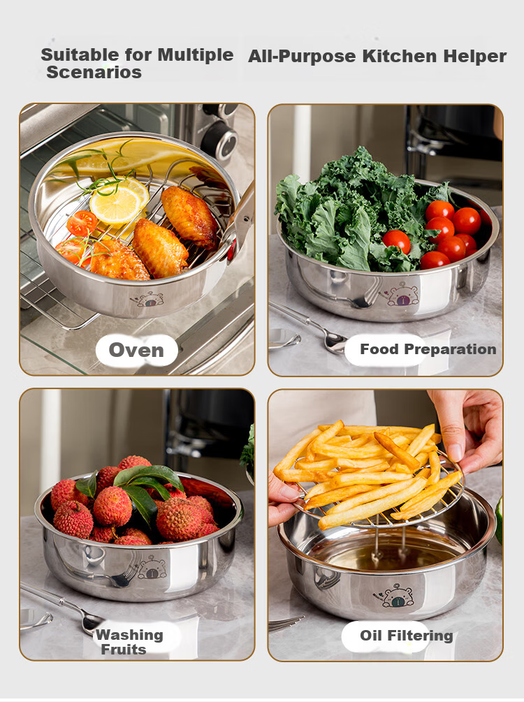 Banwu Life 304 Stainless Steel Air Fryer Baking Tray and Bowl Dedicated Reusable Oven Tray Oil Filter Tray Oil Separator Tray 15