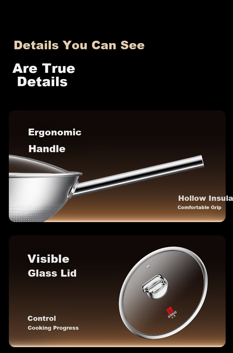 Sanhe 0-Coating Ultra-Fire Pure Titanium Frying Pan 28cm with Lid Non-Slip Base for 2-3 People Offline Model GC28F3 + Cling Film 22