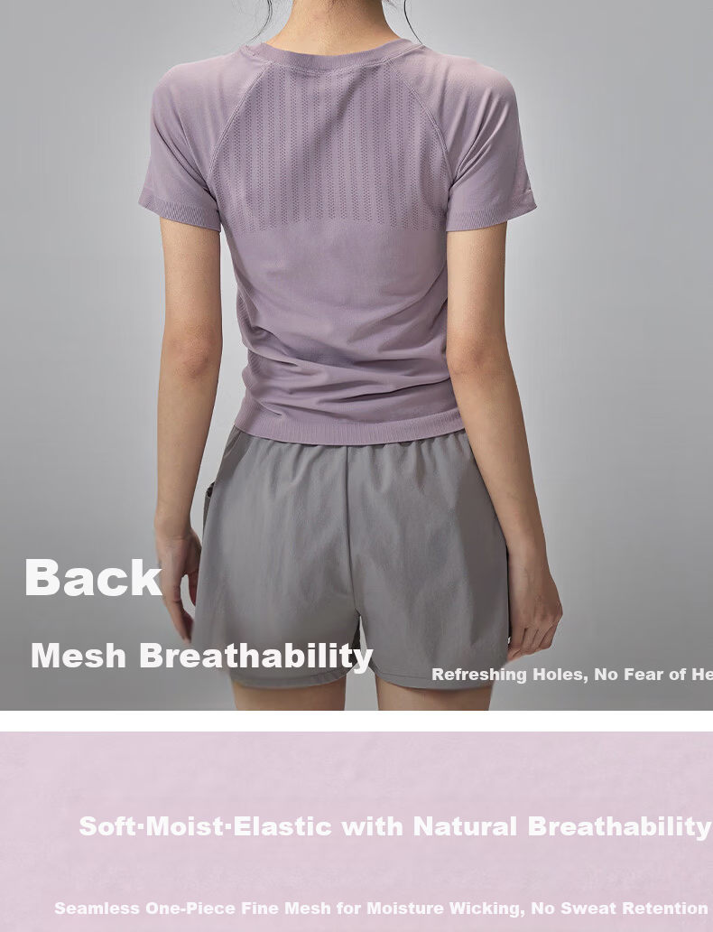 Women's Slim Fit Quick-Dry Short Sleeve Yoga T-Shirt for Pilates Training Running Fitness 7