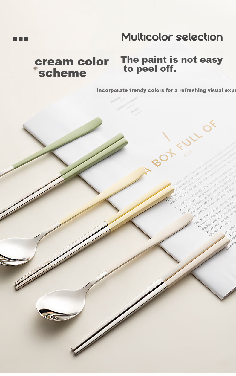 Onlycook Portable Cutlery Set with Hook 304 Stainless Steel Chopsticks Spoon Fork Student Utensils 6