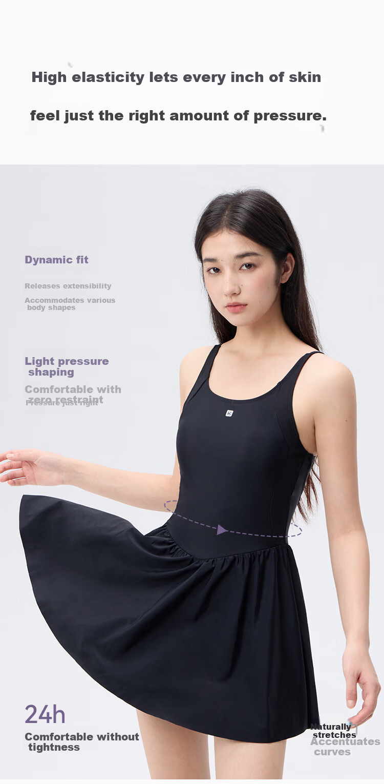 Keep Women's Sleeveless One-Piece Swimsuit Fashion Slim Fit Stretch Hot Spring Swimwear 108 Black S 2