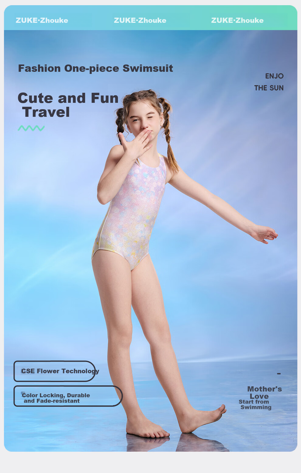 ZOKE Girls' One-Piece Square-Leg Cute Sports Professional Swimwear Children's Swimsuit 2