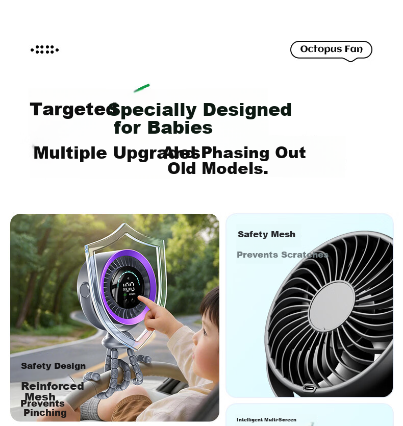 AUX Baby Stroller Mini Octopus Folding Desktop Portable Handheld USB Fan Baby Special Outdoor Cooling Essential Long Battery Life 8