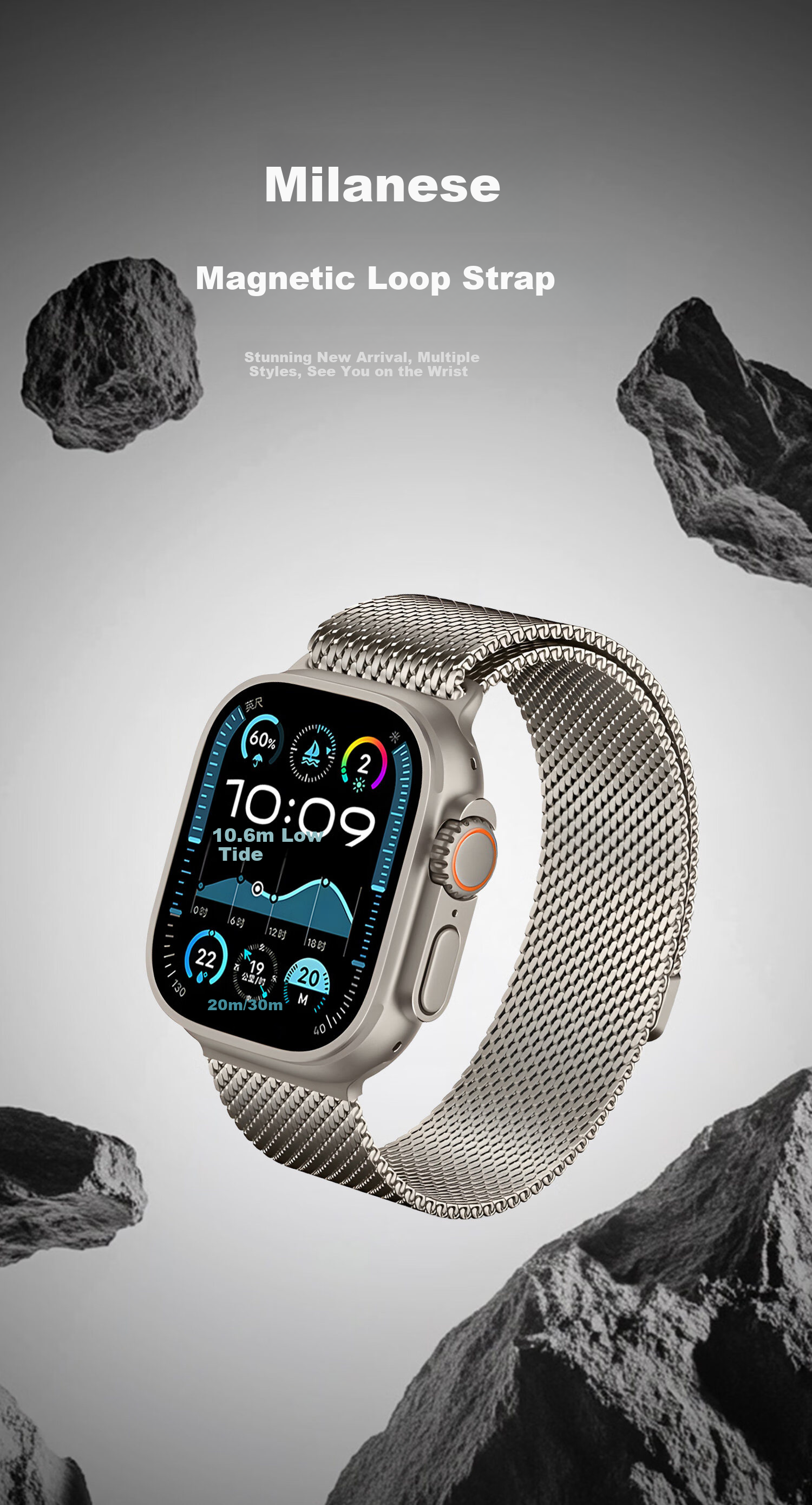 Biaodaige Compatible with Apple S12 Watch Band, S11 High-End Style IWatch S10/9/8/7 Milanese Loop, Apple Watch Ultra 2/3/1SE Stone Plate 2