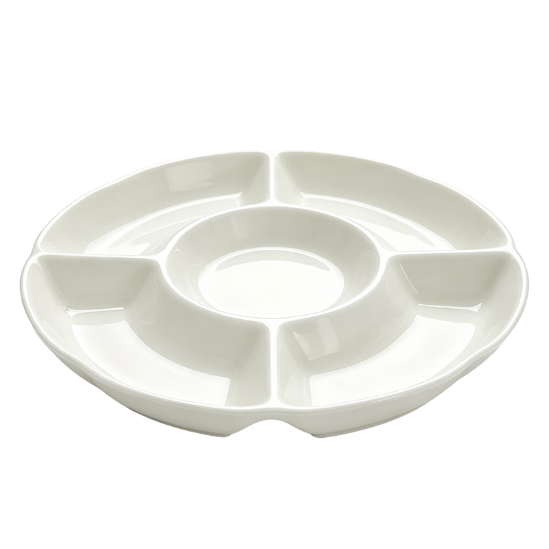 Baijie Ceramic Five-Compartment Steaming Tray Marinated Platter One-Pot Steaming Dining Plate Rice Plate Baby Food Low-Fat Partitioned Bowl Meal Plate