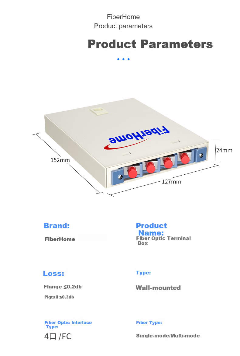 FiberHome 4-Port Empty Fiber Optic Terminal Box Wall-Mounted Fiber Optic Cable Splice Box Universal Fiber Optic Splice Tray Distribution Frame 11