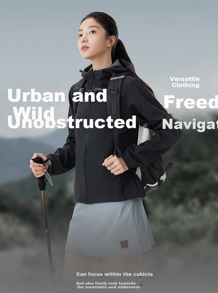 CAMEL Women's Outdoor Softshell Jacket Spring 2026 Fleece Lined Hooded Water-Repellent Tear-Resistant Anti-Static Hiking Mountaineering Coat 9012 1
