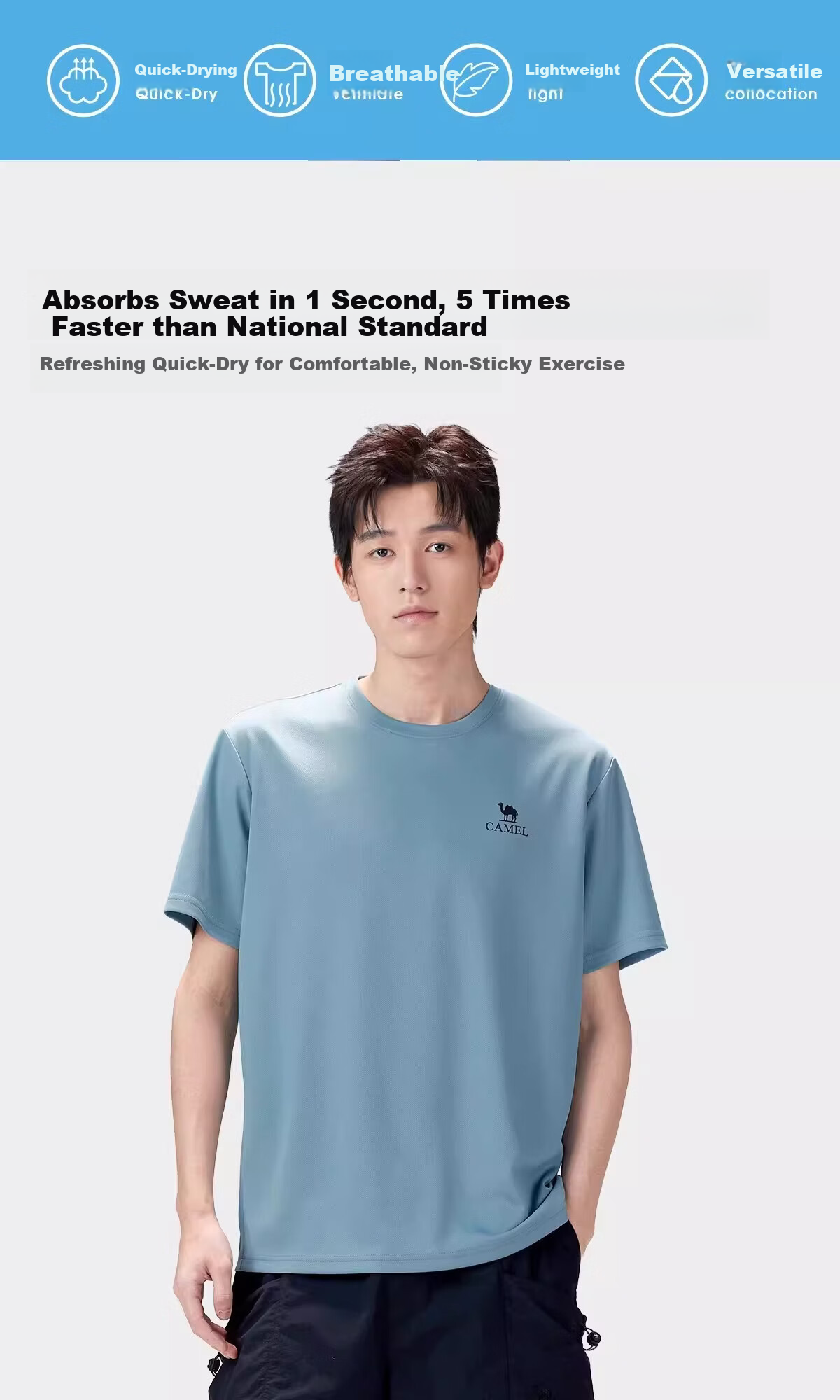 CAMEL Outdoor Quick-Dry T-Shirt Women 2026 Spring Summer New Short Sleeve Breathable Sweat-Absorbing Refreshing Hiking Sports Shirt Men K039 2