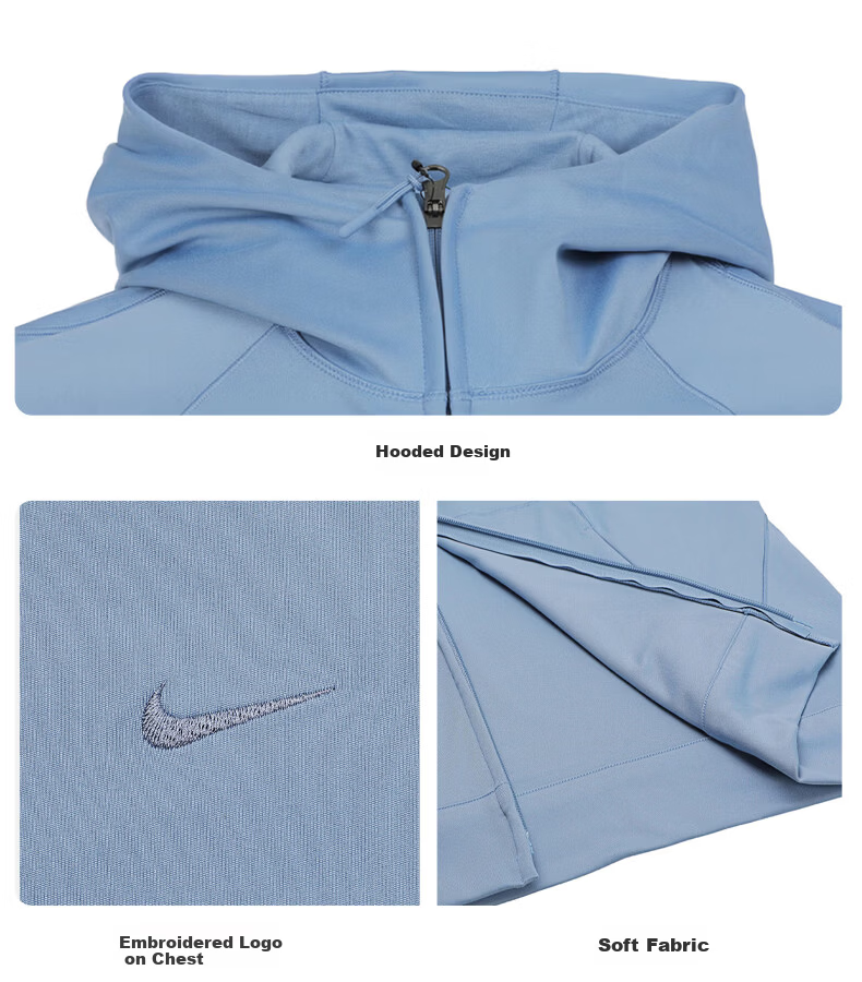 NIKE Men's Summer New Cotton-Feel Quick-Dry Sun Protection Hooded Jacket II1309-486 Blue 2XL 5