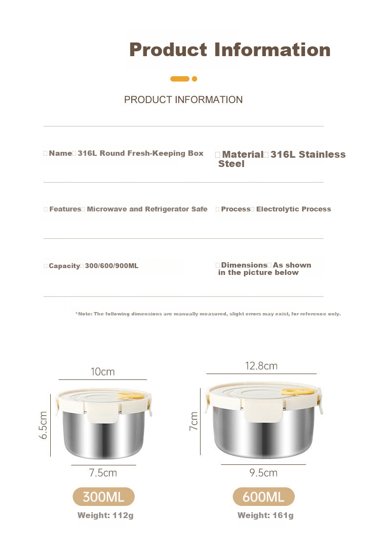 Wuxinzhizao 316L Stainless Steel Sealed Lunch Box with Lid Microwaveable Fruit Bento Box Natural Color 300ml 14
