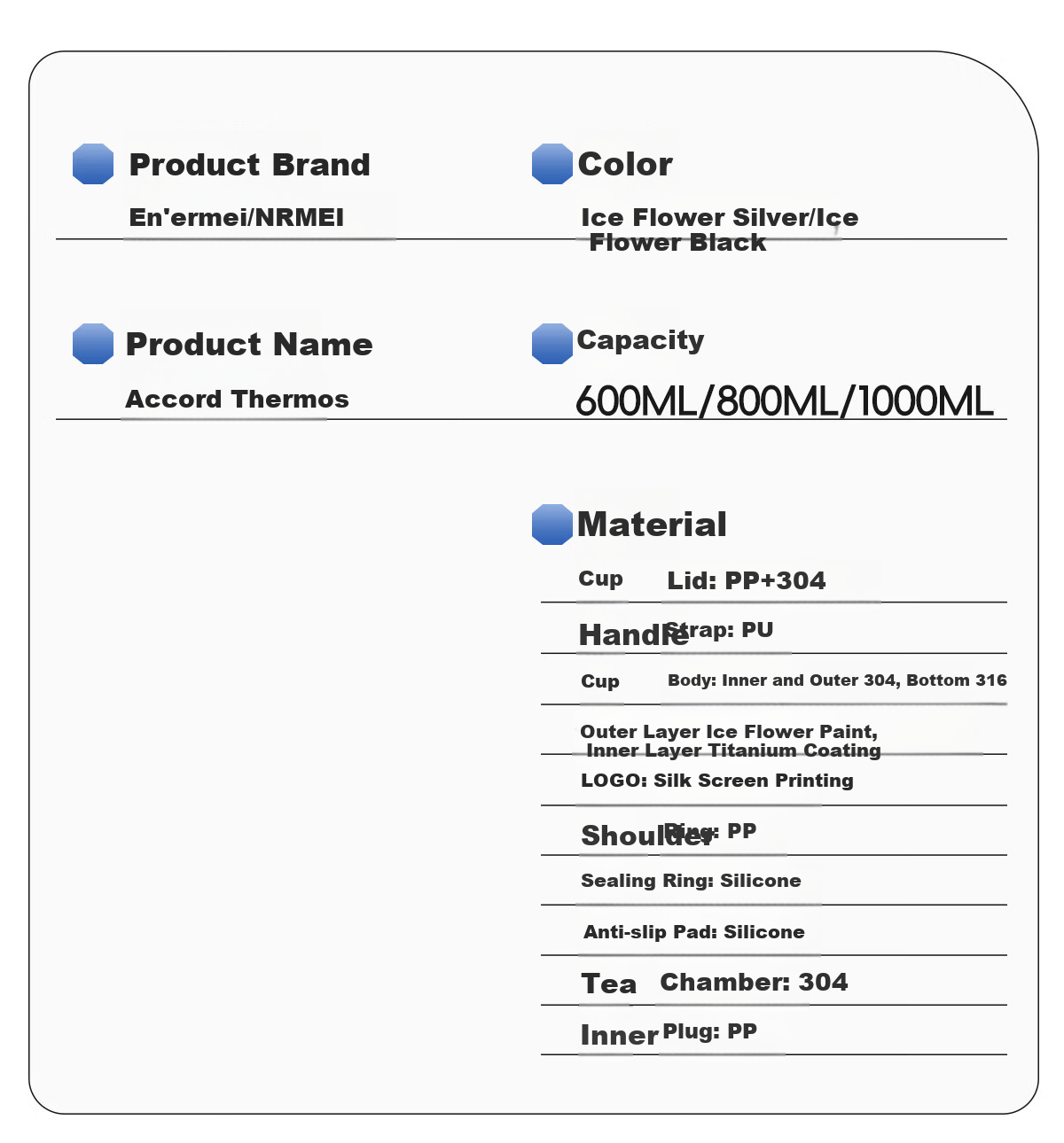 NRMEi Insulated Large Capacity Men's Tea Separation Titanium Coated Inner Liner Portable Car Office Water Bottle 24