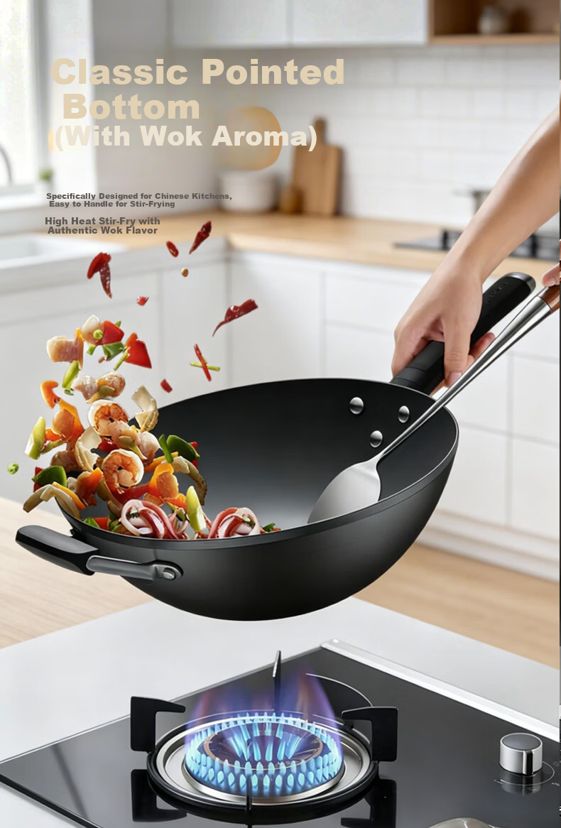 ASD Carbon Steel Wok Non-Coated Rust-Resistant Household Stir-Fry Pan Round Bottom 32cm Gas Stove Compatible 7
